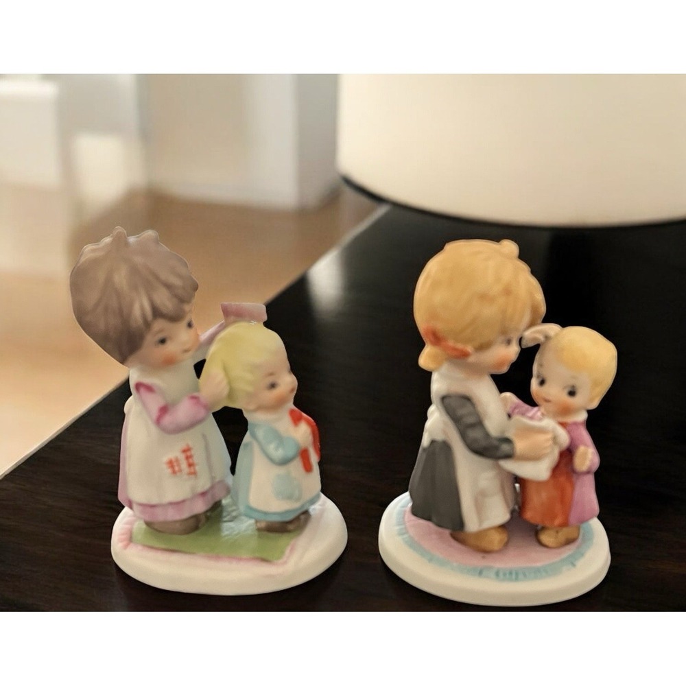 Lefton 241 Children Big Little Sister Bisque Figurines Hand Painted Vintage Pair - Picture 5 of 11